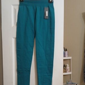 Teal High-Waist Slim Leg Pants
